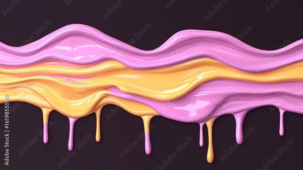 Naklejka premium Vibrant Abstract Fluid Waves in Pink and Yellow on Dark Background - Modern Art for Creative Designs