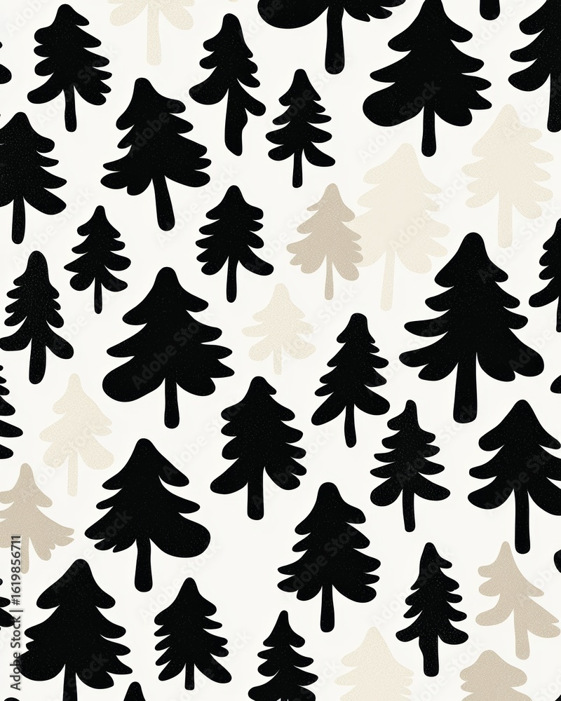 Fototapeta premium Stylized Monochrome Evergreen Tree Pattern - Nature-Inspired Retro Design