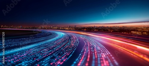 Futuristic Digital Data Stream Over Optical Fiber Cables with AI and Quantum Computing Connections