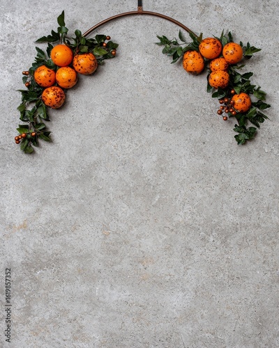 Wallpaper Mural Rustic Holiday Wreath with Oranges and Greenery on a Concrete Background Torontodigital.ca