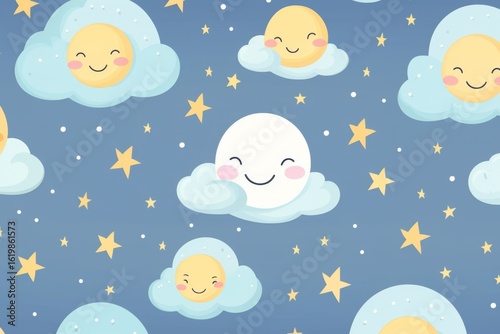 Pattern of clouds with stars children's style