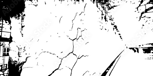 Cracked wall texture in high contrast black and white, perfect for grunge backgrounds, decay effects, or aged urban design references.
