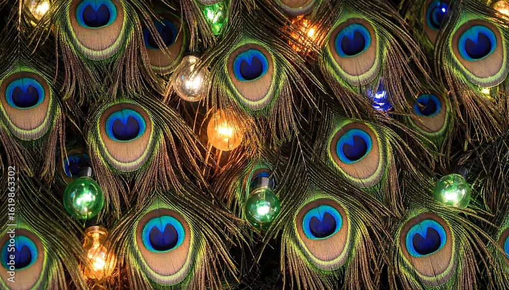 Obraz premium Peacock feathers with colorful lights