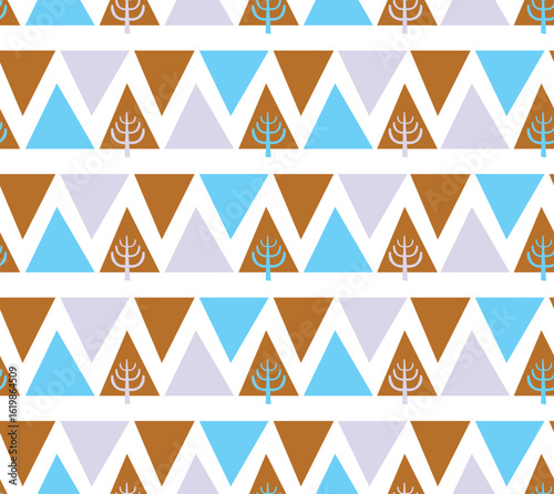Mid-century modern floral seamless vector pattern in retro folk art style