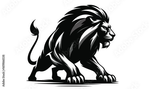 majestic lion silhouette vector illustration of roaring wild animal in black and white style perfect for tattoo, logo, heraldry, strength, power, and wildlife themes