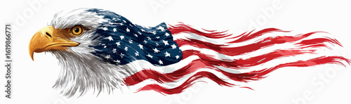 Patriotic Bald Eagle with American Flag Brush Stroke Background