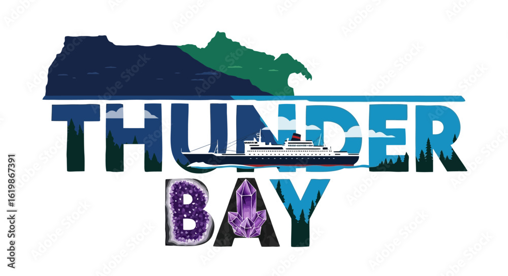 Fototapeta premium Thunder Bay Vector Voyage with nature, and skyline.