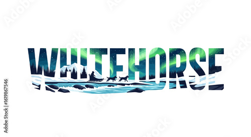 Whitehorse Yukon Sled Dogs Aurora Illustration.