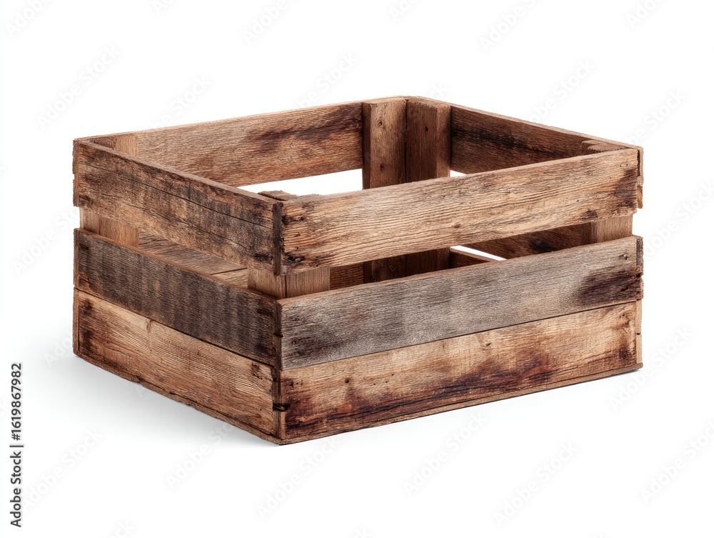 Square wooden crate, light brown, weathered Square wooden crate, light brown, weathered