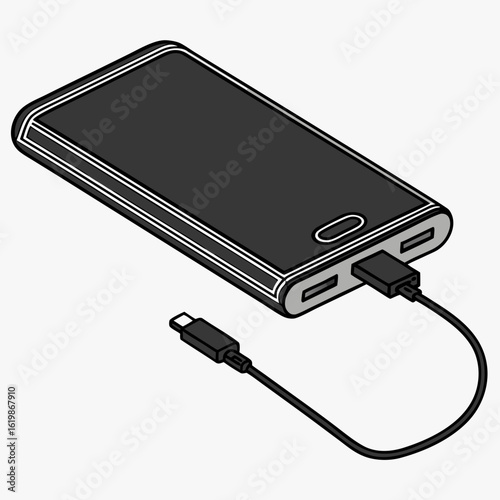 Portable Power Bank Illustration: USB-C Charging, External Battery Pack, Phone Accessory