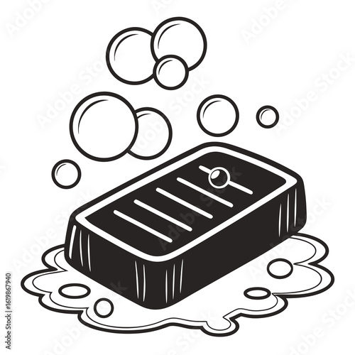 Bar Soap Illustration: Black and White Cleaning Product Graphic