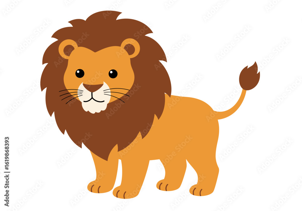 Cartoon Lion with Brown Mane and Tail Tip Illustration Cartoon Lion with Brown Mane and Tail Tip Illustration