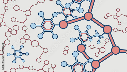 Abstract molecular structures illustration representing science research and chemical bonds in healthcare