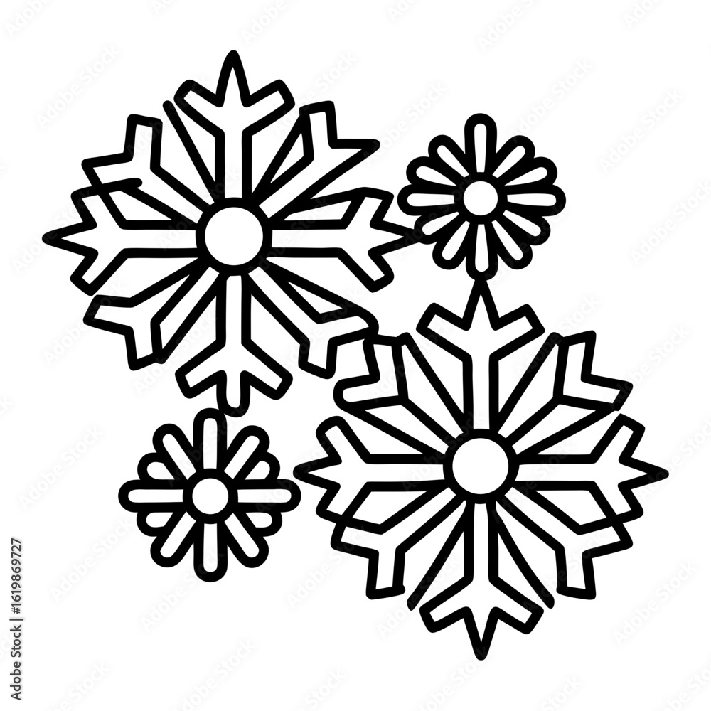 Obraz premium snowflakes drifting down coloring page black outline
