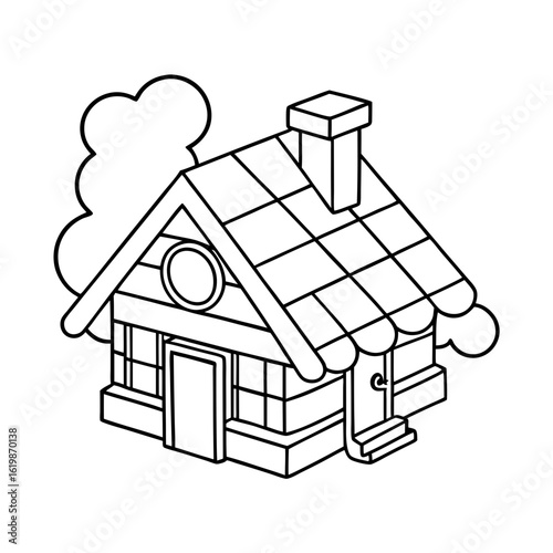 cabin with chimney smoke coloring page black outline