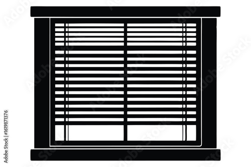 Silhouette of a Window with Closed Horizontal Blinds, Providing Privacy and Darkness