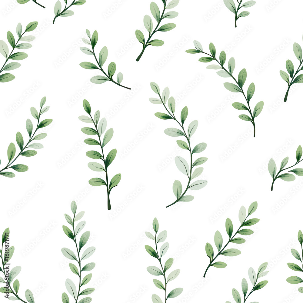 Fototapeta premium Seamless Pattern of Delicate Green Leafy Branches