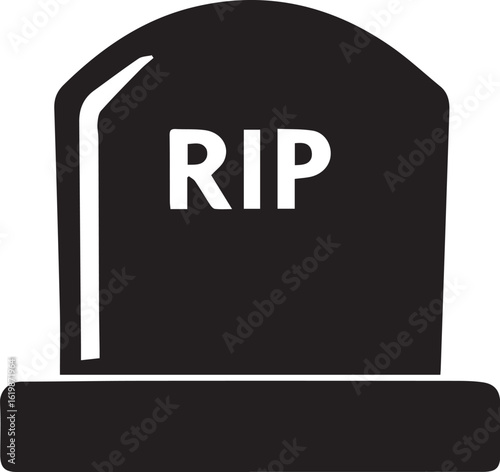Flat black vector of a simple headstone with “RIP”