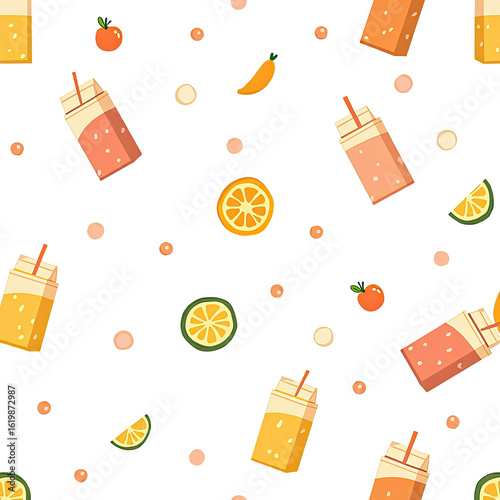 Vibrant Fruit Drinks and Citrus Slices Pattern