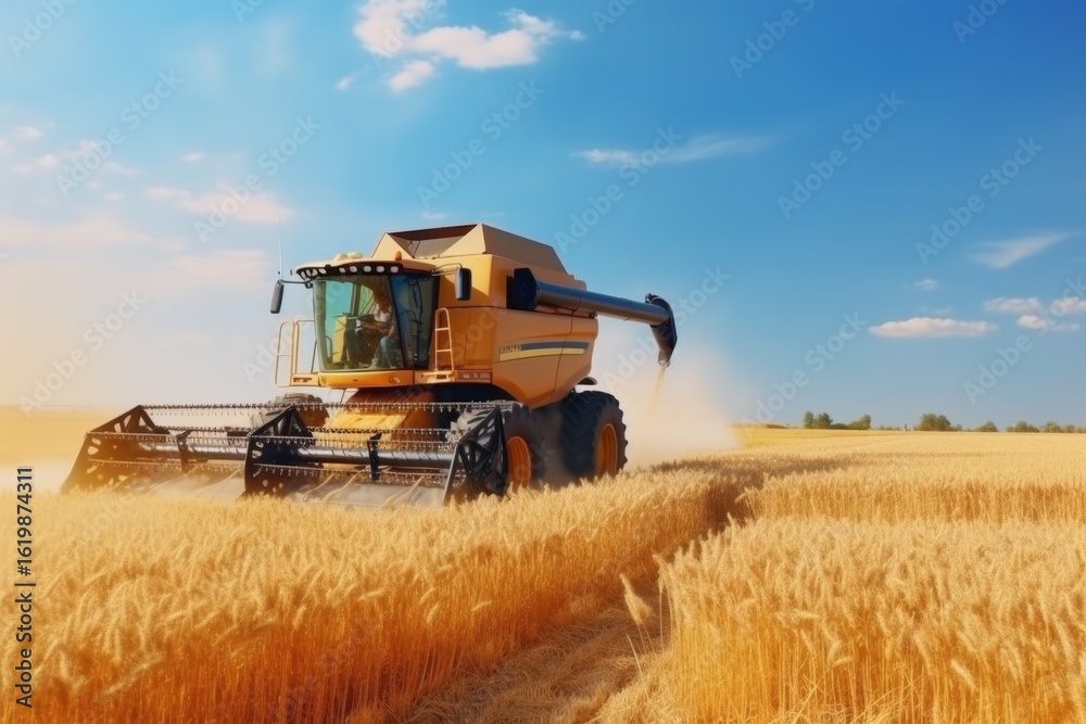 Fototapeta premium Combine harvester harvesting from the field
