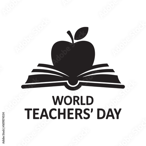 World Teachers Day design with an apple atop an open book in black and white perfect for promotions and greetings