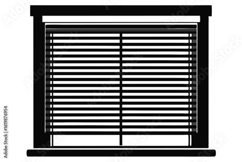 Black and White Window with Horizontal Blinds, Closed for Privacy and Light Control