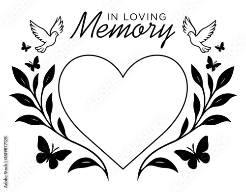 Memorial Heart Design Vector - Personalized Funeral & Sympathy Clipart, Keepsakes, Tribute Sign, Decoration, and Floral Element