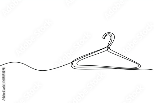 Minimalist single line drawing of a wire clothes hanger on a white background