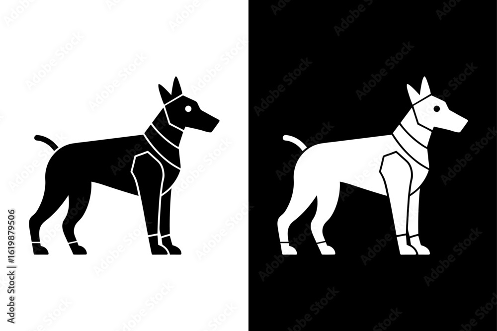 Obraz premium Artificial Intelligence Dog Logo – Minimal Vector on White.
