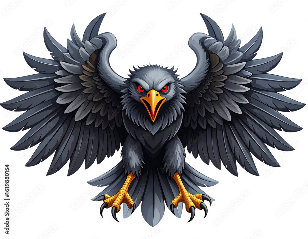 Obraz premium Fierce Gray Bird with Red Eyes and Sharp Talons Illustration PNG