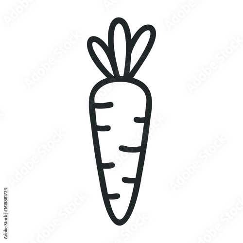 Simple black and white carrot line drawing for minimalist design. Vector illustration