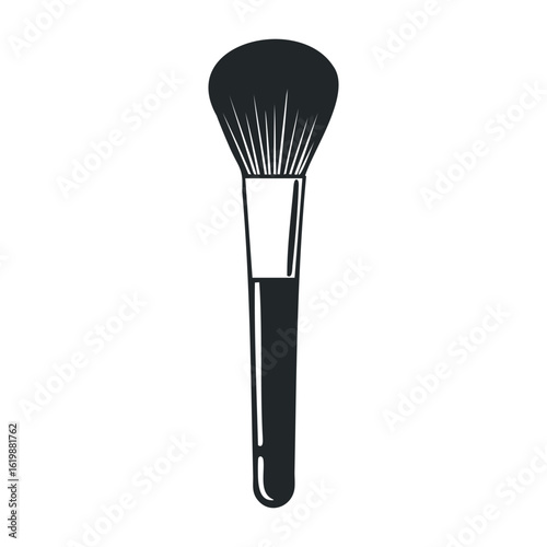 Makeup brush illustration with black handle and bristles. Vector illustration