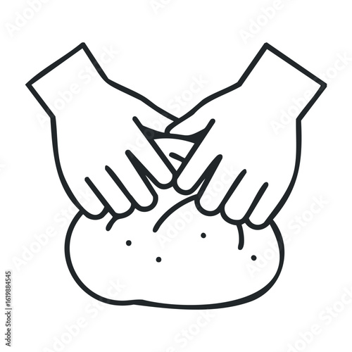 Hands kneading dough symbolizing baking process. Vector illustration