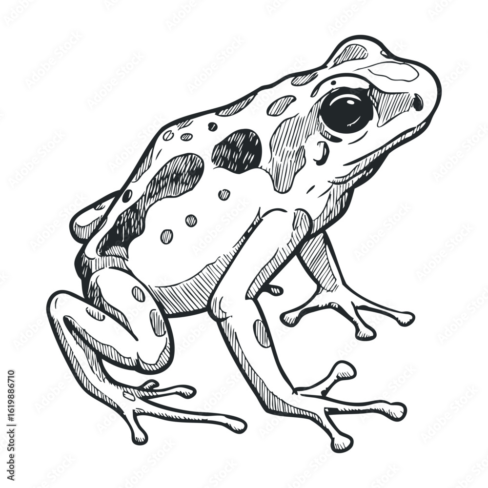 Naklejka premium Black and white sketch of a tree frog with spotted pattern. Vector illustration