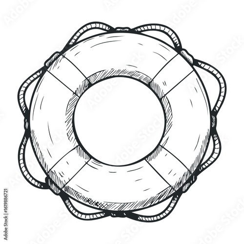 Hand-drawn lifebuoy with rope details. Vector illustration