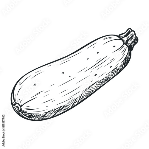 Black and white sketch of zucchini with detailed texture in simple style. Vector illustration