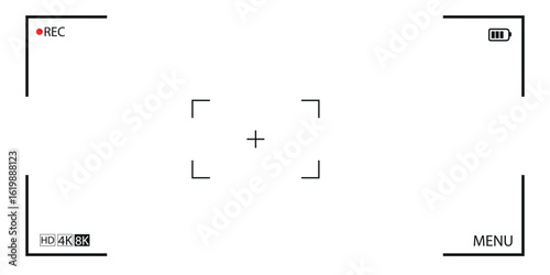 Camera viewfinder. 4K and 8k Screen resolution. Movie Size. Vector Stock Illustration