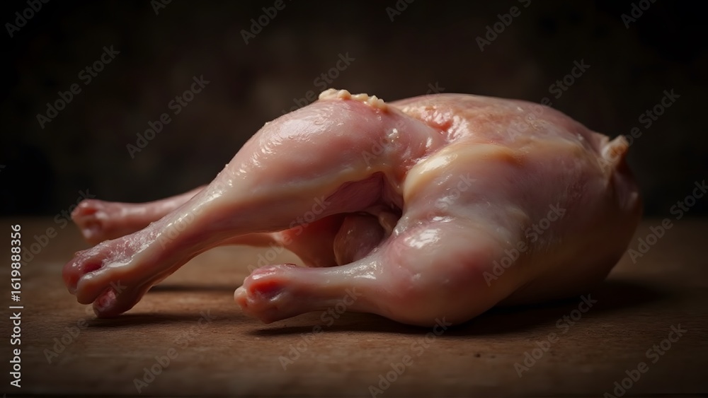 Naklejka premium Raw chicken leg on wooden board