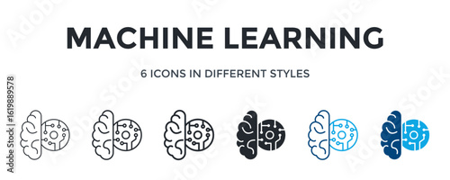 Machine Learning Icon In Different Style Vector Illustration. Designed In Thin Line, Regular Line, Bold Line, Glyph, Color Line, And Color Glyph Style Can Be Used For Web