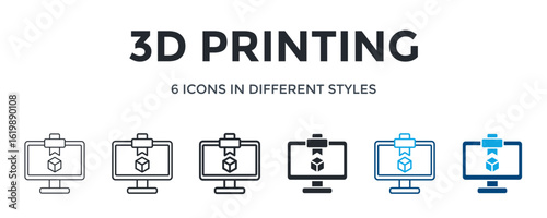 3D Printing Icon In Different Style Vector Illustration. Designed In Thin Line, Regular Line, Bold Line, Glyph, Color Line, And Color Glyph Style Can Be Used For Web