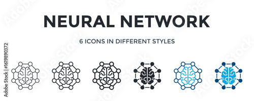 Neural Network Icon In Different Style Vector Illustration. Designed In Thin Line, Regular Line, Bold Line, Glyph, Color Line, And Color Glyph Style Can Be Used For Web