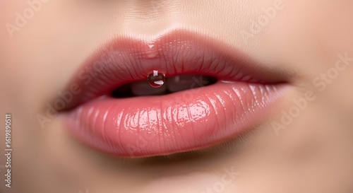 Close-up of sensual female lips with pink lipstick