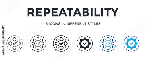 Repeatability Icon In Different Style Vector Illustration. Designed In Thin Line, Regular Line, Bold Line, Glyph, Color Line, And Color Glyph Style Can Be Used For Web