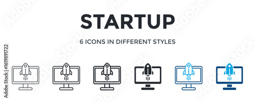 Startup Icon In Different Style Vector Illustration. Designed In Thin Line, Regular Line, Bold Line, Glyph, Color Line, And Color Glyph Style Can Be Used For Web