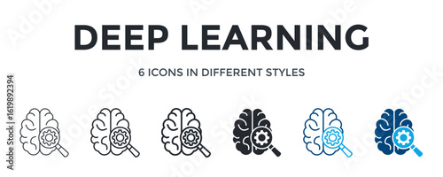 Deep Learning Icon In Different Style Vector Illustration. Designed In Thin Line, Regular Line, Bold Line, Glyph, Color Line, And Color Glyph Style Can Be Used For Web