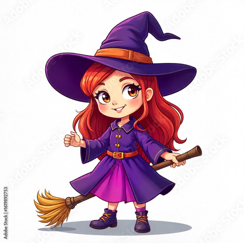 Cute witch with a broom