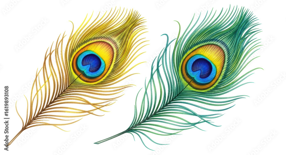 Obraz premium Isolated Peacock Feather Pair