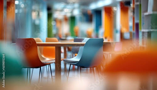 Colorful, modern, bright communal eating area