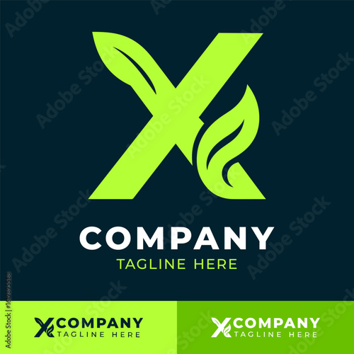 Leaf styled letter x logo design for eco friendly and organic branding  