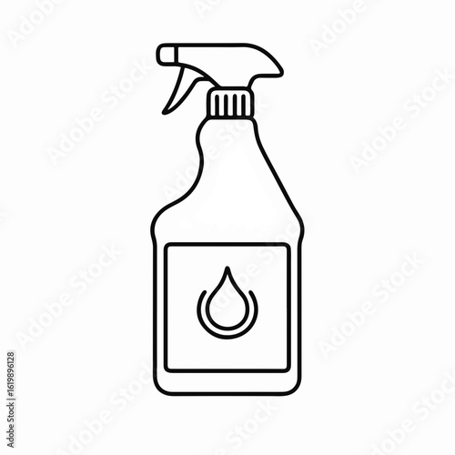 Disinfectant spray bottle illustration.  Cleanliness product design with simple droplet icon on label.  Disinfectant bottle image for hygiene and sanitation marketing materials.